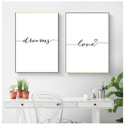 Daily Inspiration Words Wall Art Fine Art Canvas Prints Love Smile Sweet Dreams Quotations Posters Black White Pictures For Living Room Bedroom Art Decor | Kunsthaus Atelier-Homeandso