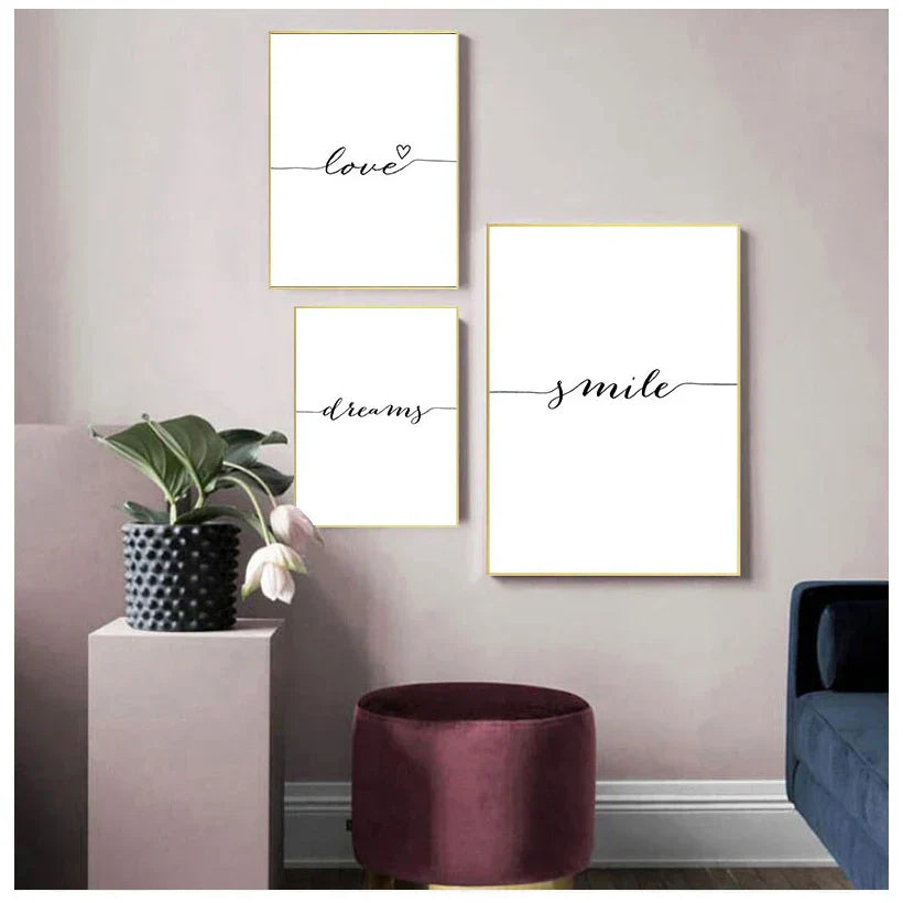 Daily Inspiration Words Wall Art Fine Art Canvas Prints Love Smile Sweet Dreams Quotations Posters Black White Pictures For Living Room Bedroom Art Decor | Kunsthaus Atelier-Homeandso