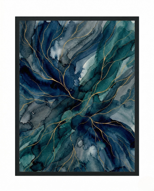 Deep Blue - Navy & Teal Abstract Framed Print-Homeandso