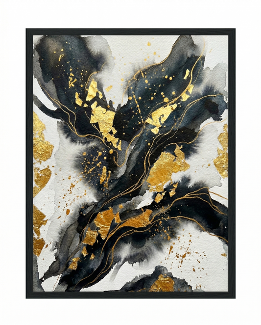 Golden Scatter - Black & Gold Luxury Framed Print-Homeandso