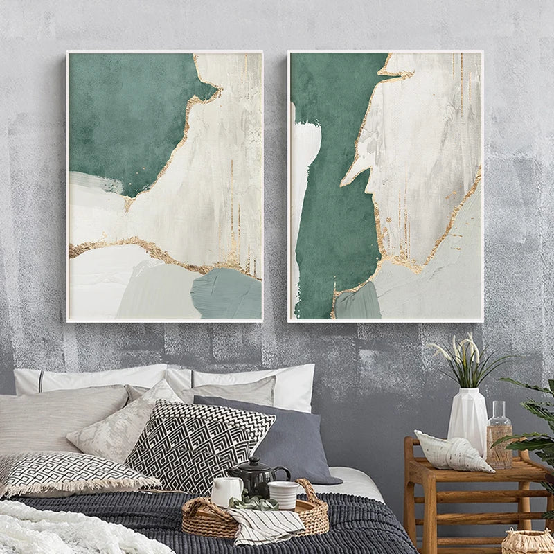 Green Brown Nordic Abstract Geomorphic Wall Art Fine Art Canvas Prints Pictures For Modern Apartment Living Room Home Office Art Decor | Kunsthaus Atelier-Homeandso