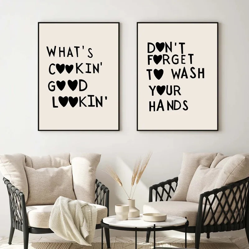 Kitchen Cooking Love Quotes Wall Art Fine Art Canvas Prints Minimalist Modern Typographic Posters Pictures For Kitchen Dining Room Cafe Art Decor | Kunsthaus Atelier-Homeandso