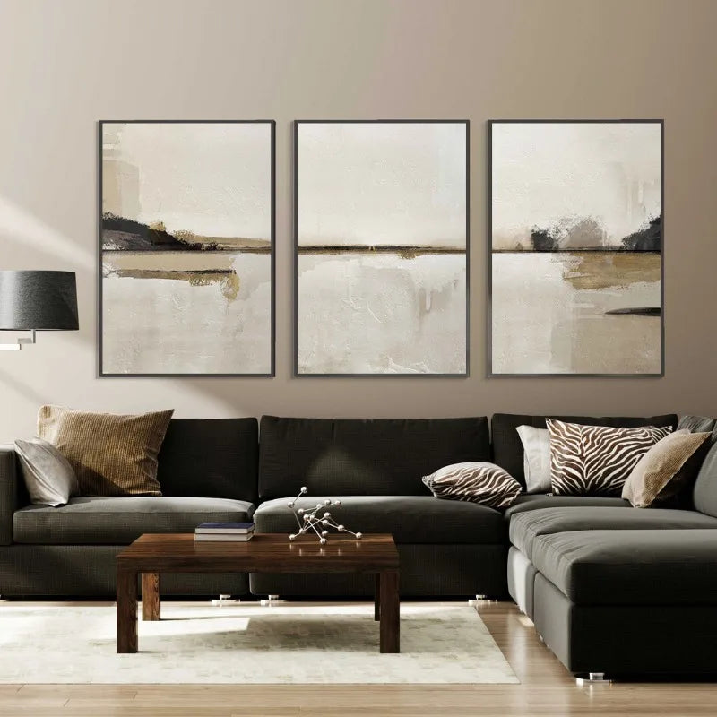 Minimalist Abstract Landscape Wall Art Neutral Colors Fine Art Canvas Prints Beige/Black Pictures For Living Room, Bedroom, Art For Contemporary Interiors | Kunsthaus Atelier-Homeandso