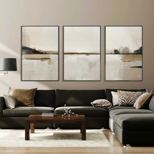Minimalist Abstract Landscape Wall Art Neutral Colors Fine Art Canvas Prints Beige/Black Pictures For Living Room, Bedroom, Art For Contemporary Interiors | Kunsthaus Atelier-Homeandso