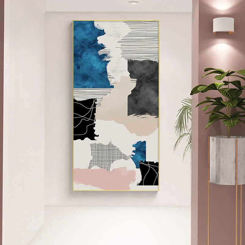 Modern Abstract Blue Grey Pink Canvas Print Artwork Poster Picture For Modern Apartment Living Room Bedroom Foyer Art For Contemporary Interiors | Kunsthaus Atelier-Homeandso