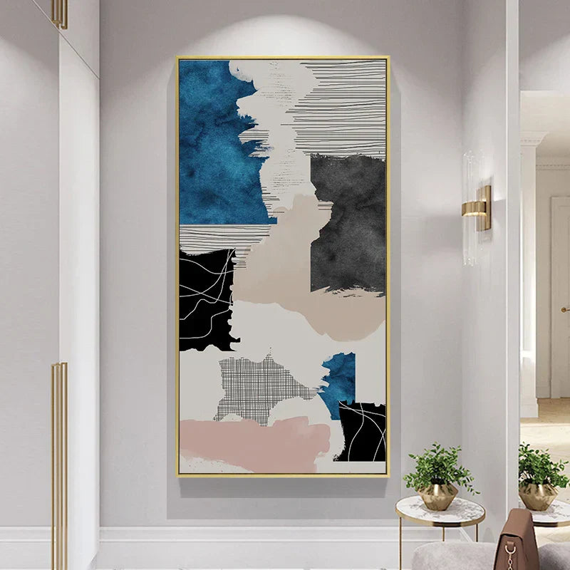 Modern Abstract Blue Grey Pink Canvas Print Artwork Poster Picture For Modern Apartment Living Room Bedroom Foyer Art For Contemporary Interiors | Kunsthaus Atelier-Homeandso