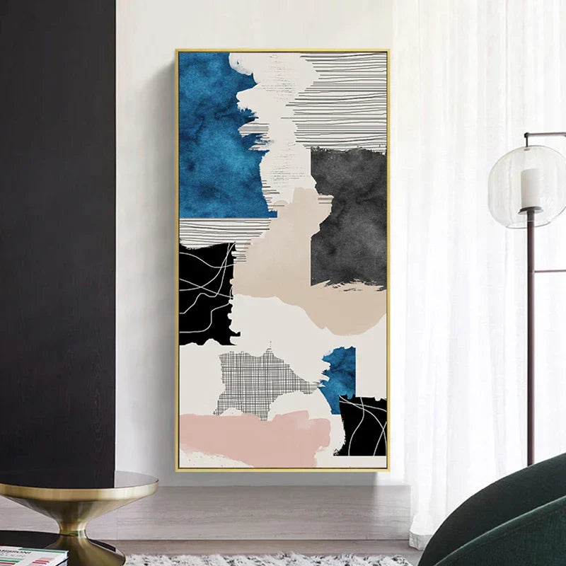 Modern Abstract Blue Grey Pink Canvas Print Artwork Poster Picture For Modern Apartment Living Room Bedroom Foyer Art For Contemporary Interiors | Kunsthaus Atelier-Homeandso