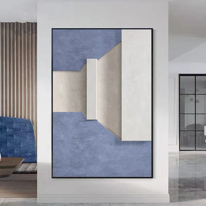 Modern Minimalist Abstract Geometric Canvas Print Wall Art - Three-Dimensional Design in Blue, Beige, and White - Contemporary Wall Art for Home or Office Decor | Kunsthaus Atelier-Homeandso