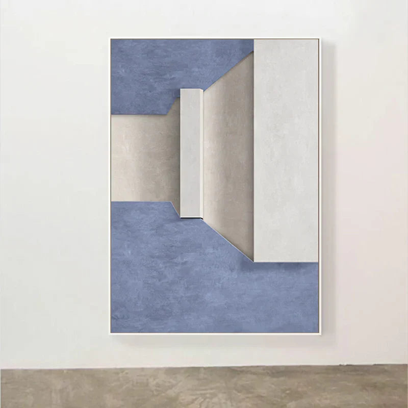 Modern Minimalist Abstract Geometric Canvas Print Wall Art - Three-Dimensional Design in Blue, Beige, and White - Contemporary Wall Art for Home or Office Decor | Kunsthaus Atelier-Homeandso