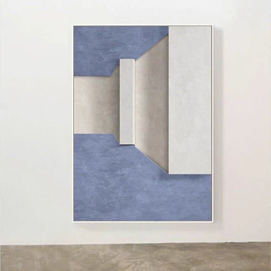 Modern Minimalist Abstract Geometric Canvas Print Wall Art - Three-Dimensional Design in Blue, Beige, and White - Contemporary Wall Art for Home or Office Decor | Kunsthaus Atelier-Homeandso