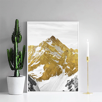 Mystical Golden Mountain Landscape Wall Art Fine Art Canvas Prints Abstract Nordic Pictures For Modern Living | Kunsthaus Atelier-Homeandso