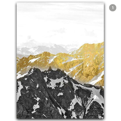 Mystical Golden Mountain Landscape Wall Art Fine Art Canvas Prints Abstract Nordic Pictures For Modern Living | Kunsthaus Atelier-Homeandso
