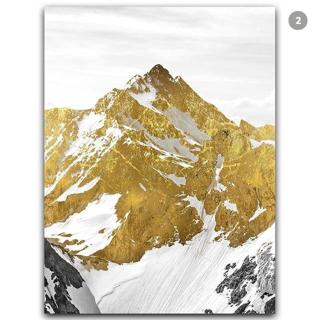 Mystical Golden Mountain Landscape Wall Art Fine Art Canvas Prints Abstract Nordic Pictures For Modern Living | Kunsthaus Atelier-Homeandso