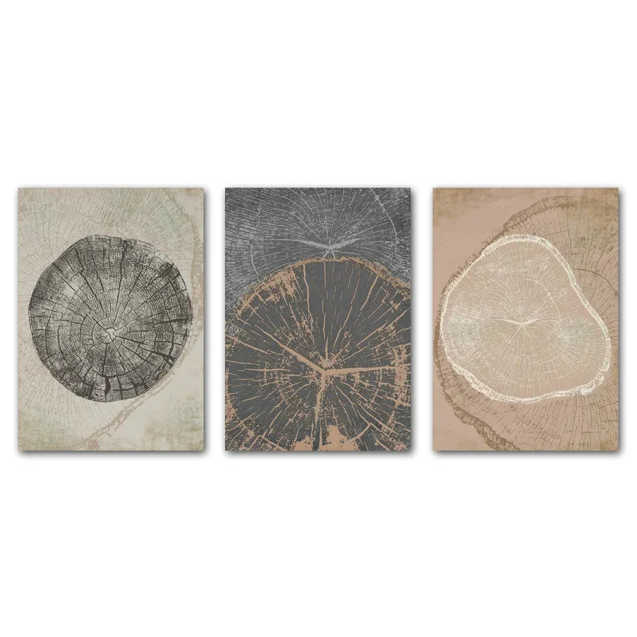 Rustic Tree Rings Abstract Nordic Wall Art Fine Art Canvas Prints Neutral Tones Beige/Gray/Black Wood Pictures For Living Room Dining Room Art Decor | Kunsthaus Atelier-Homeandso
