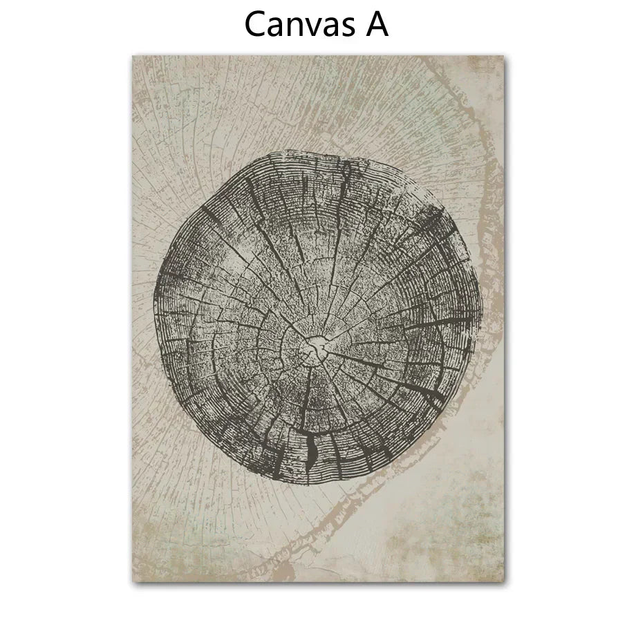 Rustic Tree Rings Abstract Nordic Wall Art Fine Art Canvas Prints Neutral Tones Beige/Gray/Black Wood Pictures For Living Room Dining Room Art Decor | Kunsthaus Atelier-Homeandso