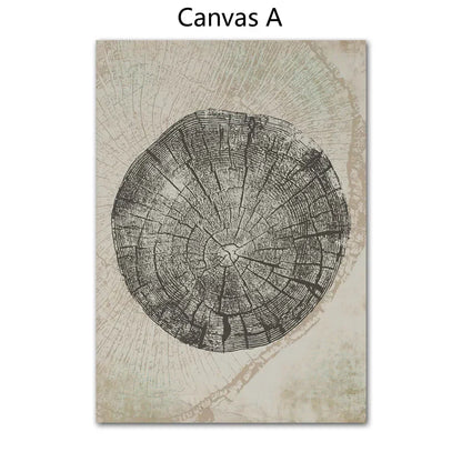 Rustic Tree Rings Abstract Nordic Wall Art Fine Art Canvas Prints Neutral Tones Beige/Gray/Black Wood Pictures For Living Room Dining Room Art Decor | Kunsthaus Atelier-Homeandso