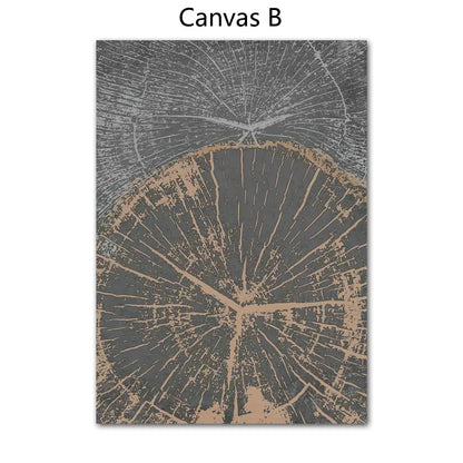 Rustic Tree Rings Abstract Nordic Wall Art Fine Art Canvas Prints Neutral Tones Beige/Gray/Black Wood Pictures For Living Room Dining Room Art Decor | Kunsthaus Atelier-Homeandso