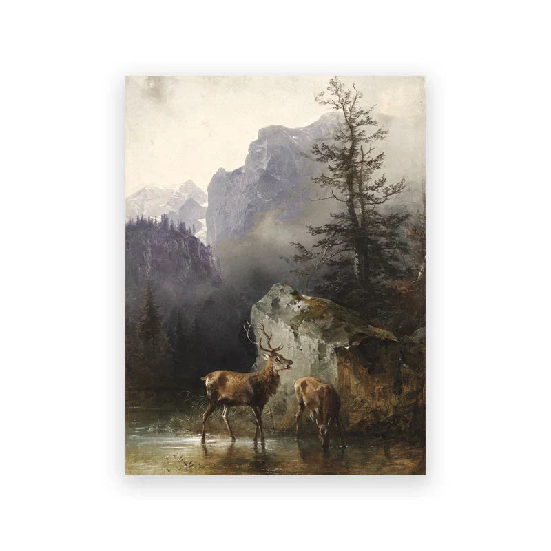 Rustic Vintage Landscape Oil Painting Mountain Forest Wall Art Fine Art Canvas Prints Gallery Wall Pictures For Living Room Dining Room Art Decoration | Kunsthaus Atelier-Homeandso