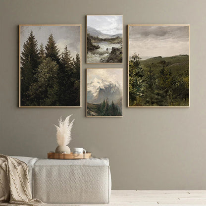 Rustic Vintage Landscape Oil Painting Mountain Forest Wall Art Fine Art Canvas Prints Gallery Wall Pictures For Living Room Dining Room Art Decoration | Kunsthaus Atelier-Homeandso