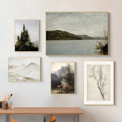 Rustic Vintage Landscape Oil Painting Mountain Forest Wall Art Fine Art Canvas Prints Gallery Wall Pictures For Living Room Dining Room Art Decoration | Kunsthaus Atelier-Homeandso