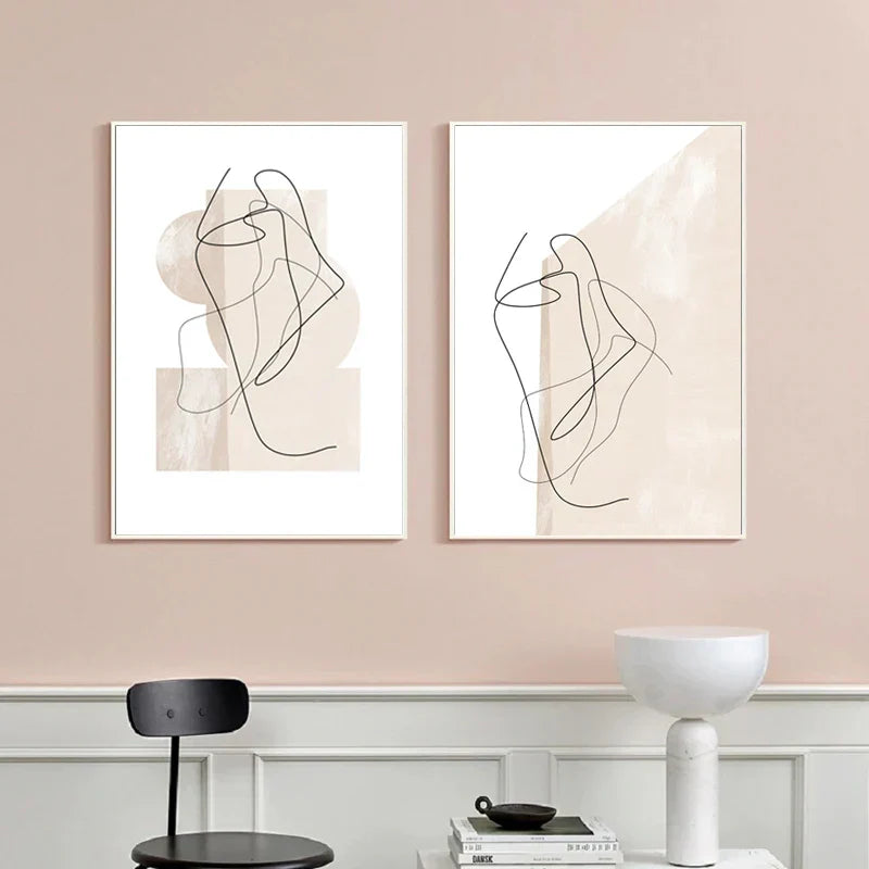 Shades Of Beige Abstract Line Art Wall Art Fine Art Canvas Prints Minimalist Pictures For Modern Apartment Living Room Art For Contemporary Interiors | Kunsthaus Atelier-Homeandso