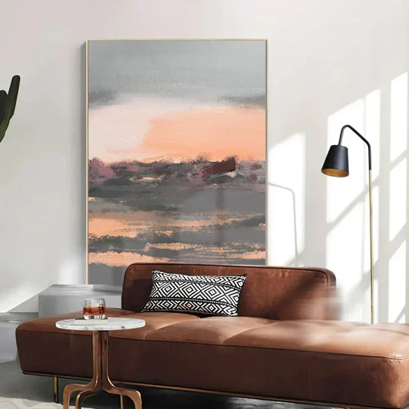 Tranquil Peachy Grey Abstract Landscape Canvas Print Wall Art For Living Room - Modern Wall Art for Contemporary Interiors | Kunsthaus Atelier-Homeandso