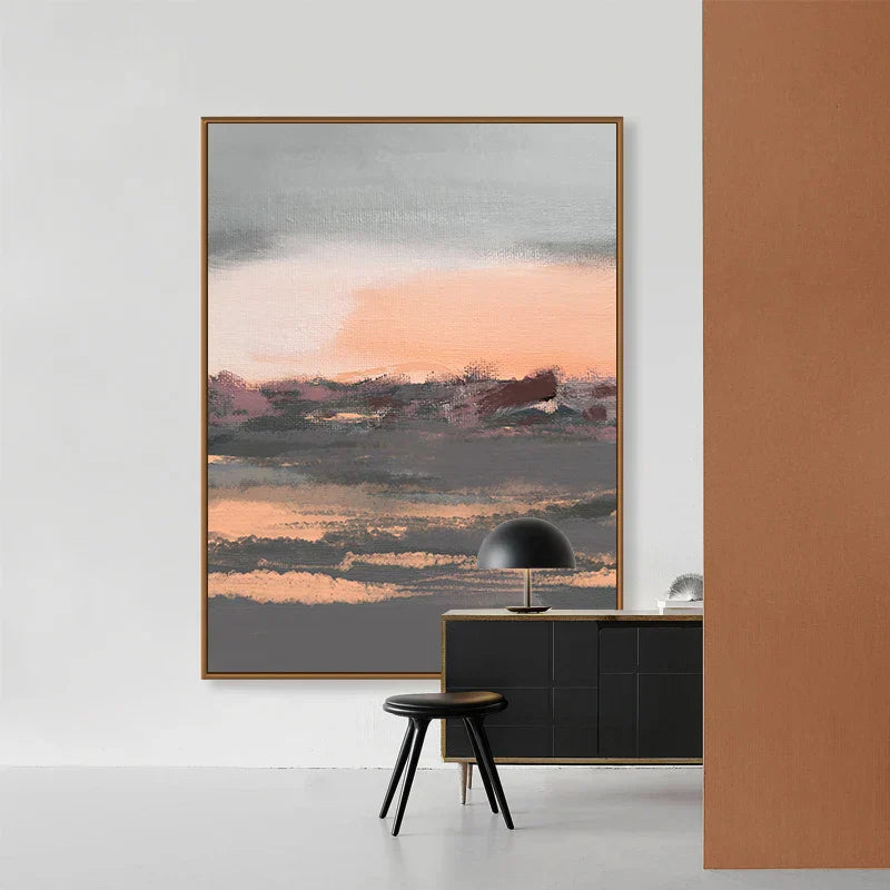 Tranquil Peachy Grey Abstract Landscape Canvas Print Wall Art For Living Room - Modern Wall Art for Contemporary Interiors | Kunsthaus Atelier-Homeandso
